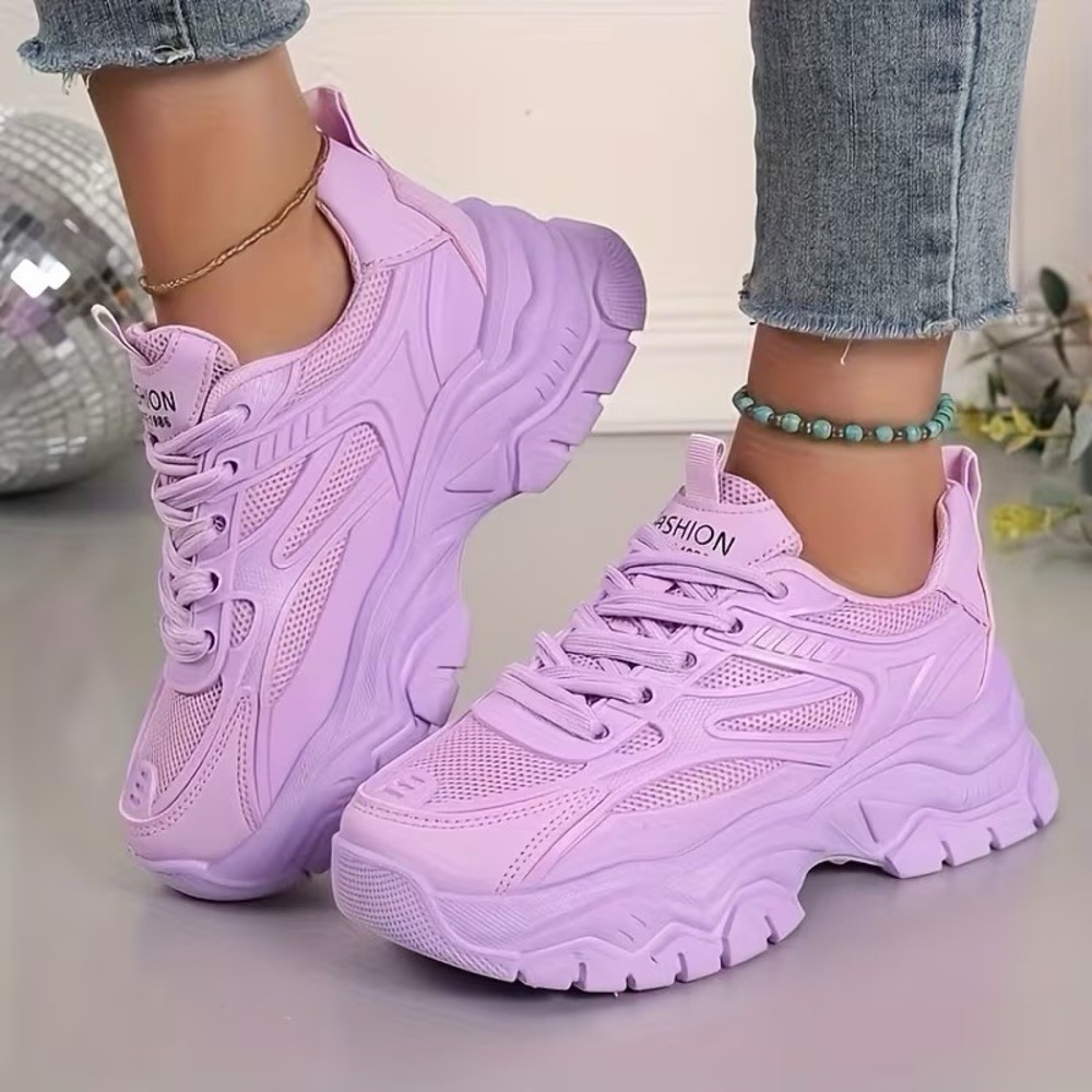 Purple Chunky Platform Sneakers W Thick -Slip Sole, Height Increase & Cushioned - Picture 1 of 13